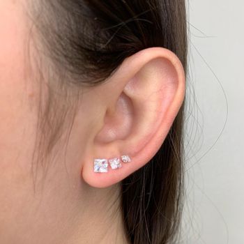 Trio Brincos Prata Legítima 924 Carre 4/5/6 milime... - Roanne Jóias