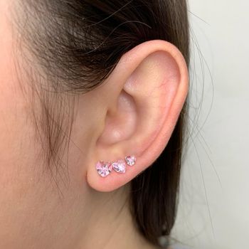 Trio Coração com Zircônia Rosa Cristal Prata 925 -... - Roanne Jóias