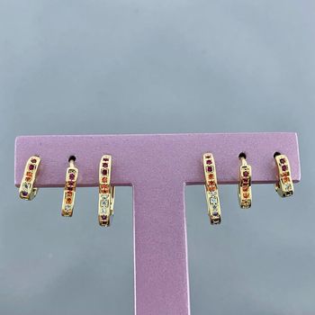 Trio Argolas Coração Cravejadas com Zircônias Colo... - Roanne Jóias