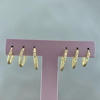Trio Argolas Diamantadas Semijoia Banhada a Ouro 1... - Roanne Jóias