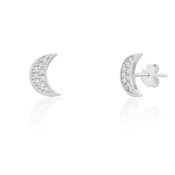 Brinco Lua Cravejado de Zircônia Prata 925 - 10761... - Roanne Jóias