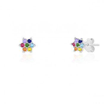 Brinco Flor com Zircônia Colorida Prata 925 - 1076... - Roanne Jóias