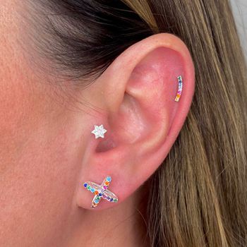 Brinco Prata Legítima 925 em X com Zircônia Colori... - Roanne Jóias