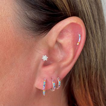 Trio de Argola com Zircônia Colorida Prata 925 - 1... - Roanne Jóias