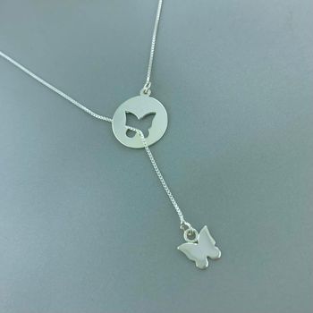 Colar Gravatinha com Borboleta Prata 925 - 107929 - Roanne Jóias