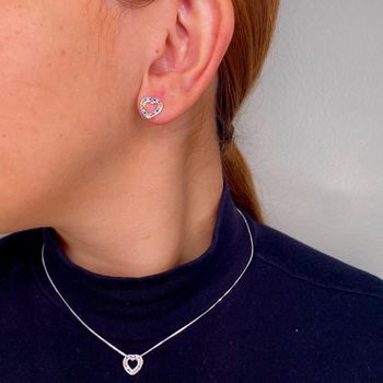 Conjunto Prata Legitima 925 Coração Zircônia Colo... - Roanne Jóias