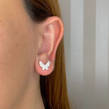 Brinco Borboleta Cravejada com Zircônia Prata 925 ... - Roanne Jóias