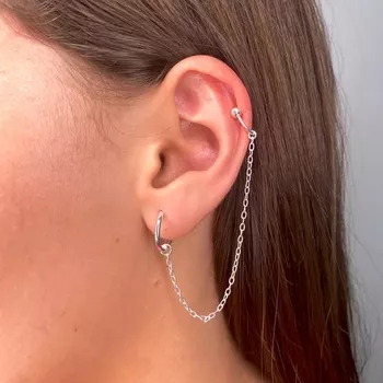 Brinco Argola Com Piercing Fake Prata 925 - 101187... - Roanne Jóias