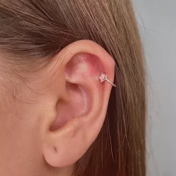 Piercing De Cartilagem Estrela Liso Fake Prata 925... - Roanne Jóias