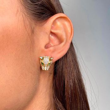 Brinco Tigre com Zircônias Banho Ouro 18k - 10523... - Roanne Jóias