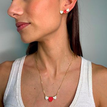 Conjunto Corações Pedra Fusion Banho Ouro 18k - 10... - Roanne Jóias