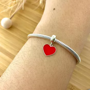 Berloque Prata Legitima 925 Coração Resina Vermelh... - Roanne Jóias