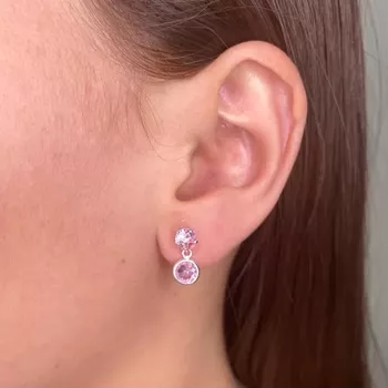 Brinco Zircônia Rosa Prata 925 - 105705 - Roanne Jóias