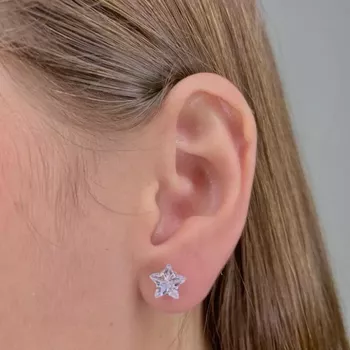 Brinco De Zircônia Estrela 8mm Prata 925 - 107092 - Roanne Jóias