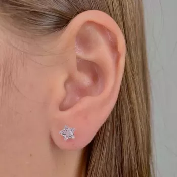 Brinco De Zircônia Estrela 6mm Prata 925 - 107091 - Roanne Jóias