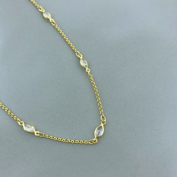 Colar Com Zirconia Navete Semijoia Banhado a Ouro... - Roanne Jóias