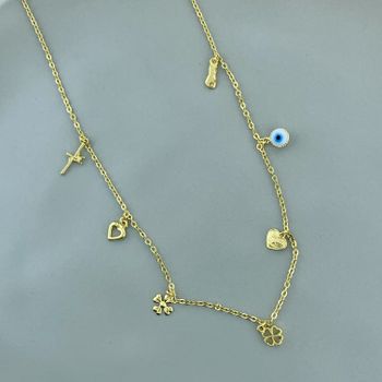 Colar Com Pingentes Sorte Semijoia Banhado a Ouro ... - Roanne Jóias