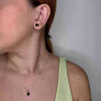 Conjunto Solitário Zircônia Preta Prata 925 - 1070... - Roanne Jóias
