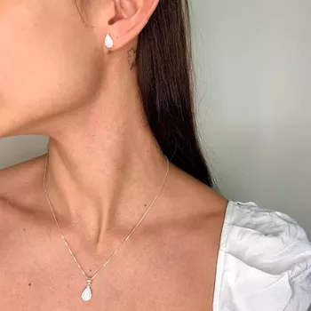 Conjunto Gota com Zircônia Prata 925 - 105817 - Roanne Jóias