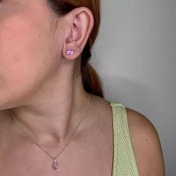 Conjunto Zircônia Coração Rosa Prata 925 - 107077... - Roanne Jóias