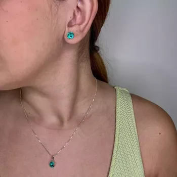 Conjunto Solitário Zircônia Verde Prata 925 - 107... - Roanne Jóias