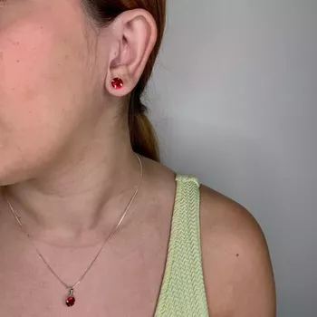 Conjunto Solitário Zircônia Vermelha Prata 925 - ... - Roanne Jóias