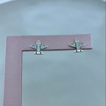 Brinco Prata Legítima 925 Aviao Com Zirconias - 10... - Roanne Jóias