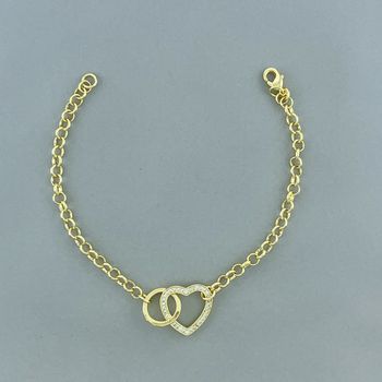 Pulseira com Coraçao Vazado com Zirconia e Circulo... - Roanne Jóias