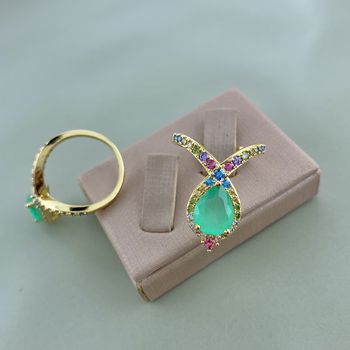 Anel Gota Pedra Turmalina Banho ouro 18k - 105914 - Roanne Jóias