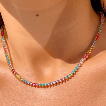 Corrente Riviera Com Zirconias Coloridas Semijoia ... - Roanne Jóias