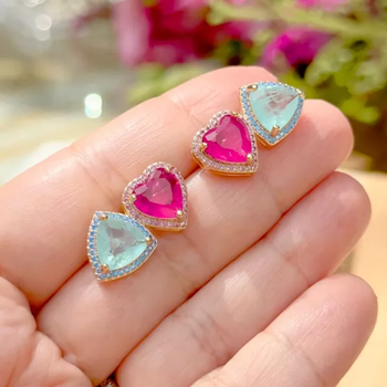 Brinco com Zircônia E Pedra Fusion Banho ouro 18k ... - Roanne Jóias