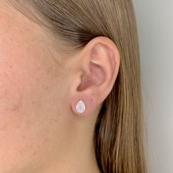 Brinco Gota Quartzo Rosa Com Zirconia Prata 925 - ... - Roanne Jóias