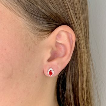 Brinco Gota Vermelha Com Zirconia Prata 925 - 1011... - Roanne Jóias
