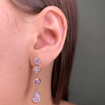 Brinco Zirconia Coração e Gota Semijoia - 105545 - Roanne Jóias