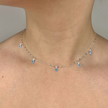 Chocker Olho Grego Resinado Prata 925 - 1011830398 - Roanne Jóias