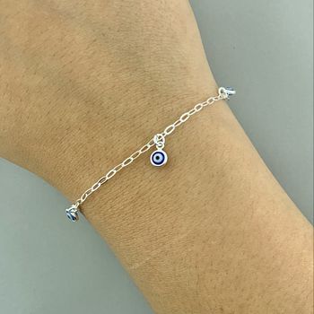 Pulseira Olho Grego Resinado Azul 1,4Gr Prata 925 ... - Roanne Jóias