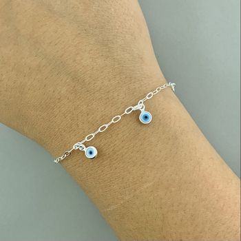 Pulseira Com Pingentes Olho Grego 1,4Gr Prata 925 ... - Roanne Jóias
