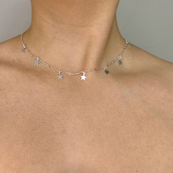 Choker Com Pingentes Estrela 2,6Gr Prata 925 - 101... - Roanne Jóias