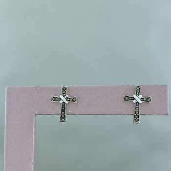 Brinco Prata Legítima 925 Envelhecido Cruz com Mar... - Roanne Jóias