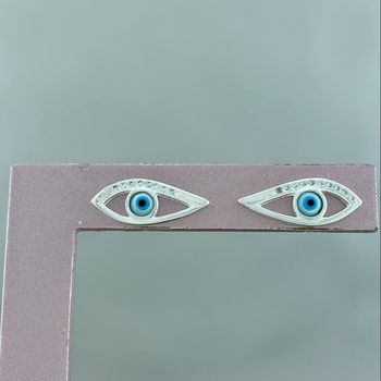 Brinco Prata Legítima 925 Olho Grego Vazado Madrep... - Roanne Jóias