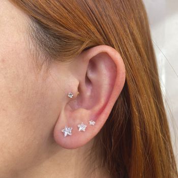 Trio Brinco Prata Legitima 925 Estrela Zirconia 4/... - Roanne Jóias