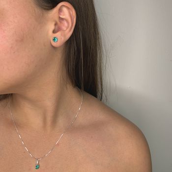 Conjunto Solitario Verde Turmalina 6mm Prata 925 -... - Roanne Jóias