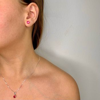 Conjunto Prata Legítima 925 Redondo Zirconia Cerej... - Roanne Jóias