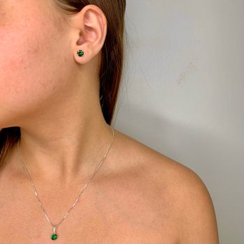 Conjunto Prata Legítima 925 Solitario Verde Esmera... - Roanne Jóias