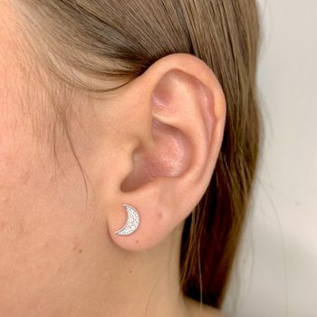 Brinco Prata Legitima 925 Lua Cravejado Zirconias ... - Roanne Jóias