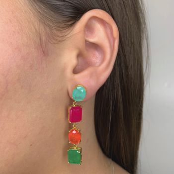Brinco Pedra Fusion Semijoia Banhada a Ouro 18k -... - Roanne Jóias