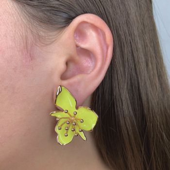 Brinco Flor Resinado Semijoia Banhada a Ouro 18k -... - Roanne Jóias
