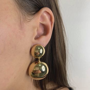 Brinco Esfera Dupla Semijoia Banhada a Ouro 18k -... - Roanne Jóias