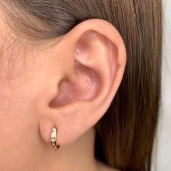 Argola Click Com Zirconia Cristal Semijoia Banhada... - Roanne Jóias