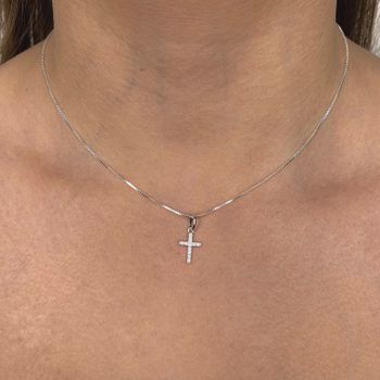 Corrente com Pingente Cruz com Zirconia Prata 925 ... - Roanne Jóias